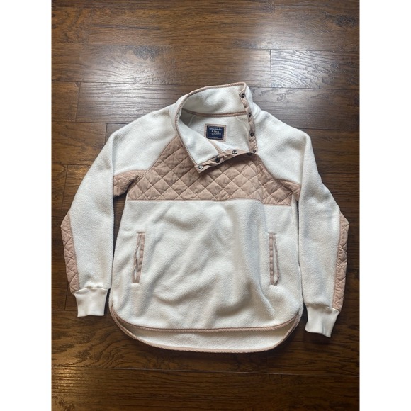 Abercrombie & Fitch Tops - Abercrombie & Fitch Asymmetrical Snap‎ Quilted Fleece Pullover Cream Tan Small